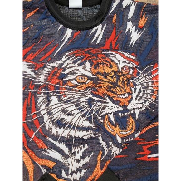ZARA‎ Tiger in Flames Sweatshirt Sz Large Slim Fit Streetwear Black Orange - Picture 9 of 13